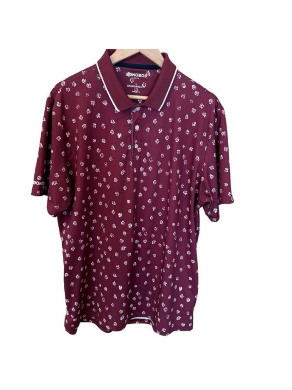 Bonobos Mens Golf Polo Summer Roses Burgundy Size Large Performance Standard Fit